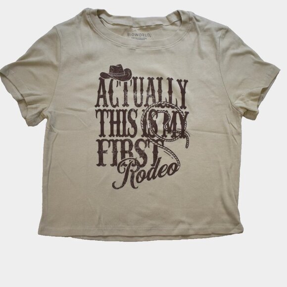 This Is My First Rodeo Juniors Hot Topic Bioworld Beige Baby T-Shirt New XL - Picture 4 of 5